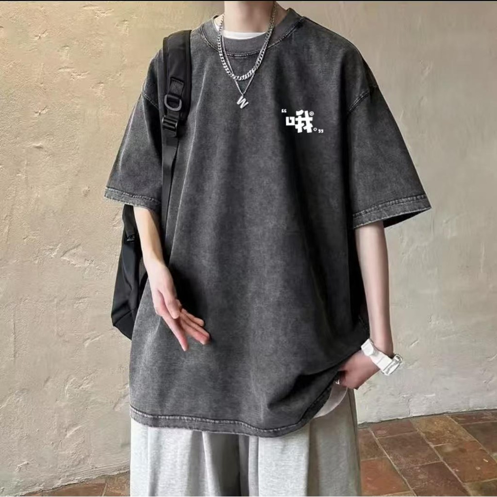 YOU-T✨เสื้อยืดแขนสั้น ผ้าฝ้าย100% คุณภาพสูง เสื้อยืดฟอก คอกลม “oh o” ไม่มีริ้วรอย สวมใส่สบาย S-4XL