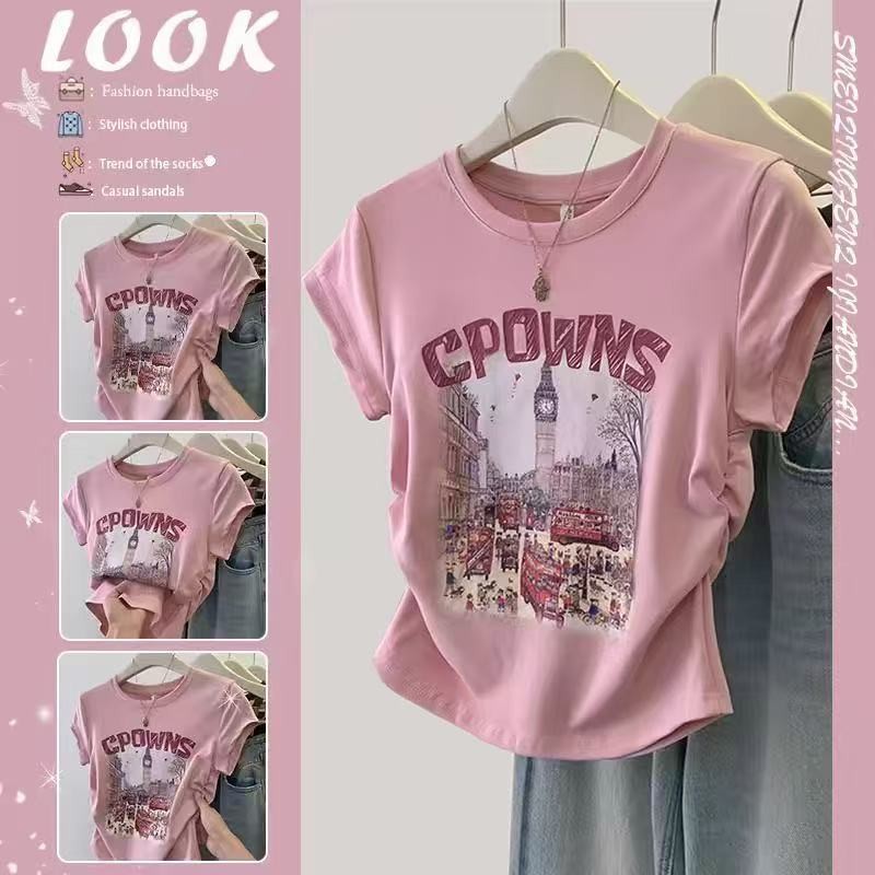 TeeTwoOneสไตล์เกาหลี เสื้อ baby tee“CPOWNS”ทรงสวย ใส่แล้วพรางหุ่น COTTON เสื้อไปทะเล เสื้อครอป