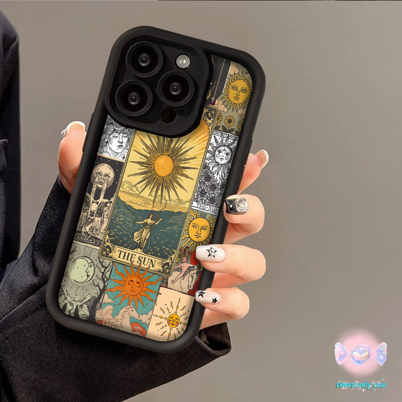 เคสพื้นผิวที่เป็นน้ำค้างแข็ง เคสการ์ตูดวงอาทิตย์ สําหรับ iPhone 13 14 15 16 Pro ProMAX X XS XR 7 8 Plus SE2020