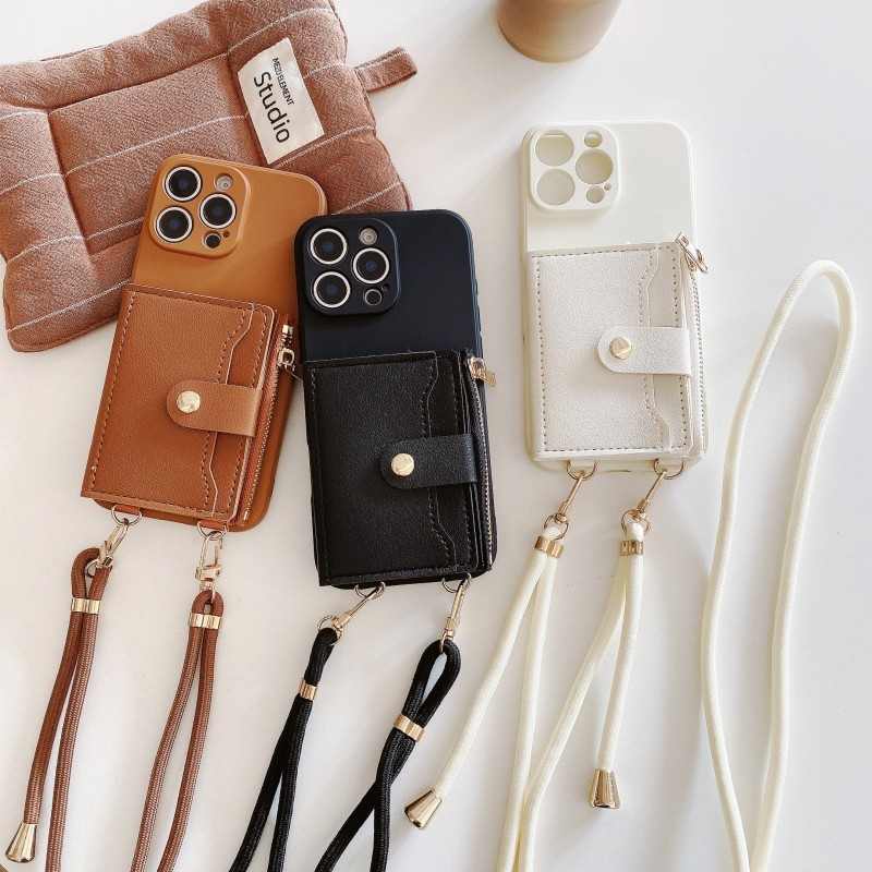 Oppo Realme 12 Pro Plus 13 11 10 C61 C63 C65 C67 C55 C53 กระเป๋าสตางค์สายคล้องช่องใส่การ์ดCrossbody Lanyard PUหนังTPUฝาครอบ