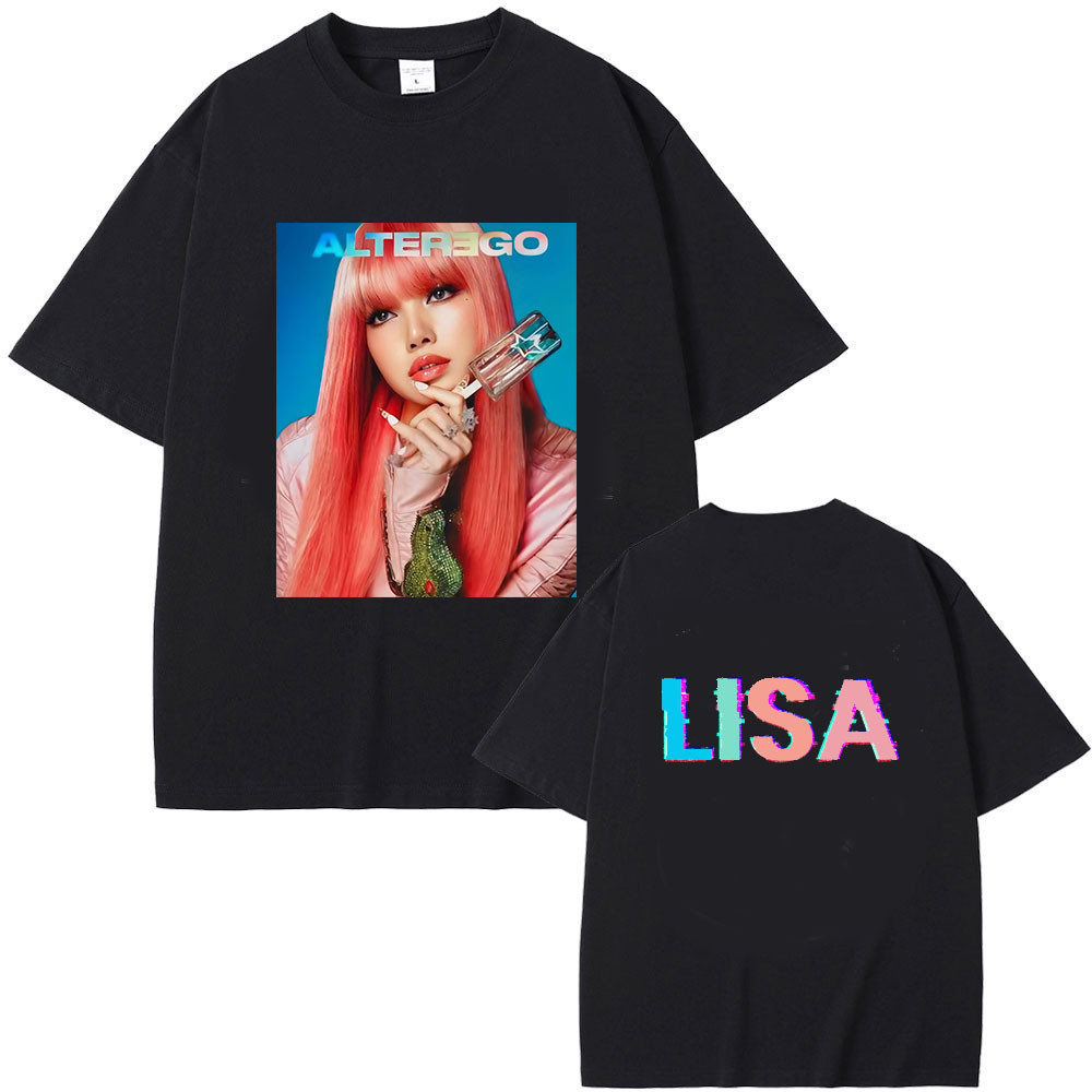 BLACKPINKเสื้อยืดวินเทจยุโรปและอเมริกา Lisa-AlterEgoแฟชั่นคุณภาพสูงS-5XL