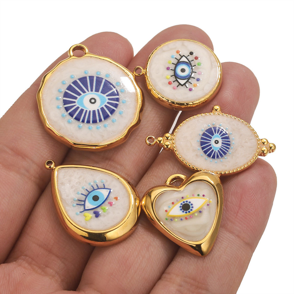 สแตนเลสelectroplatingน้ํามันdripping RetroรอบBlue Eyeหยดน้ํามันDevils Eyeสร้อยข้อมือสร้อยคอจี้เครื่องประดับอุปกรณ์เสริม