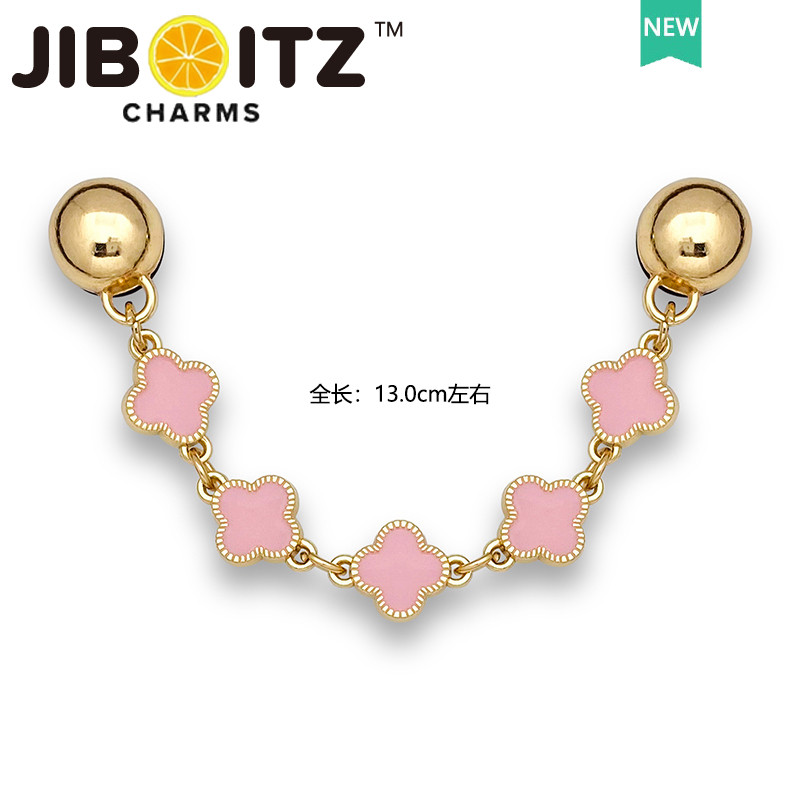 JIBBITZ cross charms ตัวติดรองเท้า โซ่เพชรดอกไม้สีชมพู ตัวติดรองเท้า cross