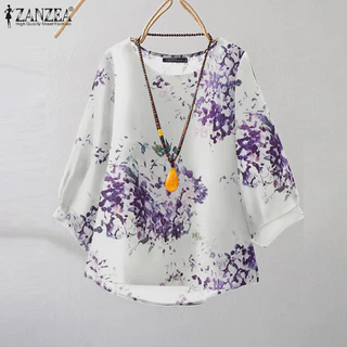 Zanzea เสื้อเบลาส์พิมพ์ลายแขน 3/4 สําหรับผู้หญิงย้อนยุค