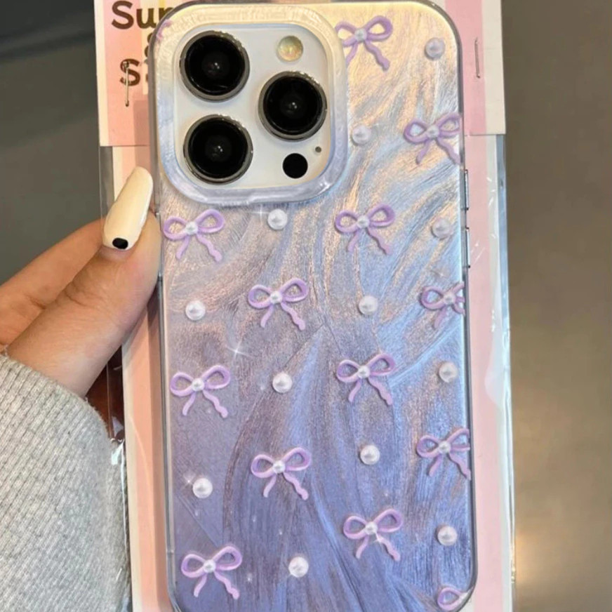 โบว์สีชมพูหวานเข้ากันได้เคสไอโฟน 16 13 11 15 12 14 Pro รูปที่ 3