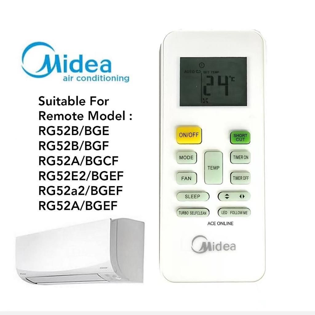 ใช้ RG70A/BGEF RG70C1/BGEF สําหรับ Midea เครื่องปรับอากาศรีโมทคอนโทรล Fernbedienung