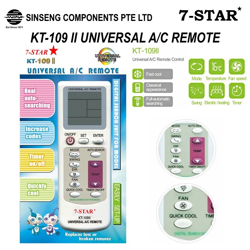 [SG SELLER] KT-109II Universal Aircon Remote Control สําหรับเครื่องปรับอากาศทุกรุ่น (ค้นหาอัตโนมัติเ