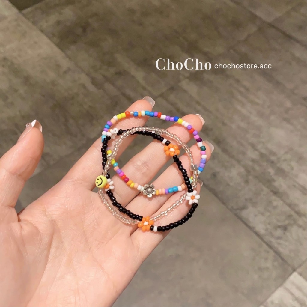 🤩สไตล์เกาหลี🤩กำไลลูกปัด freesize กำไลข้อมือหน้ายิ้ม Smile สามสไตล์ ดอกไม้ หน้ายิ้ม - รูปที่ 4
