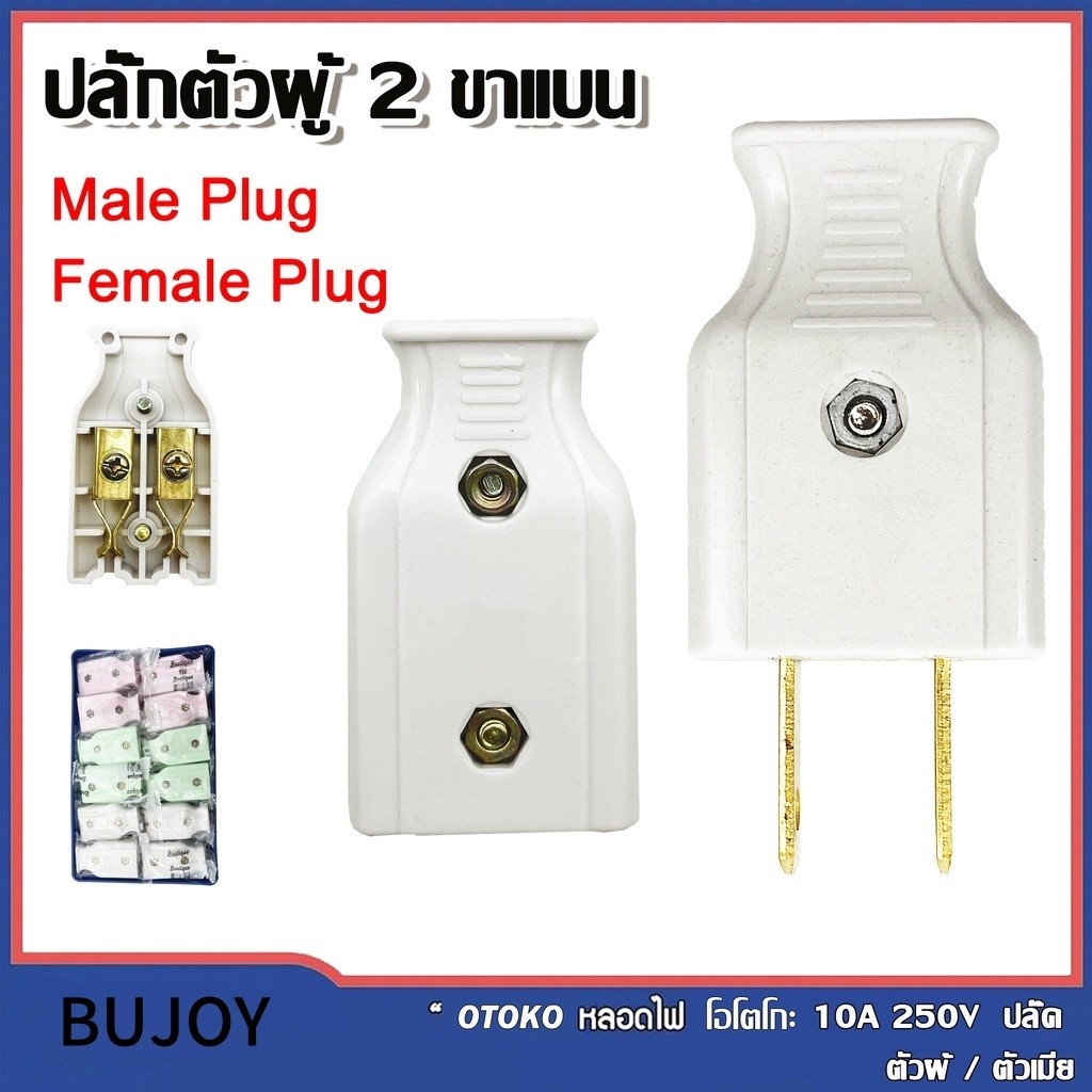 ปลั๊กตัวผู้ 10A 250Vปลั๊กตัวผู้ 2 ขาแบน ตัวผู้ ปลั๊กตัวเมีย ปลั๊กแปลง หัวแปลง ขาปลั๊ก ตัวเมีย หัวแปลงขาปลั๊ก