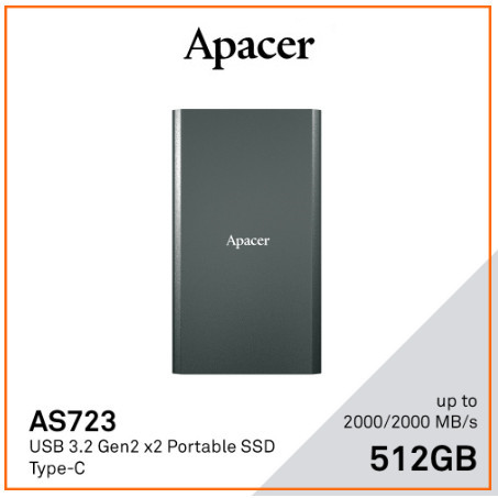 Portable SSD Apacer AS723 1TB / 2TB Titanium Black (ZC.A01ST.0E2)