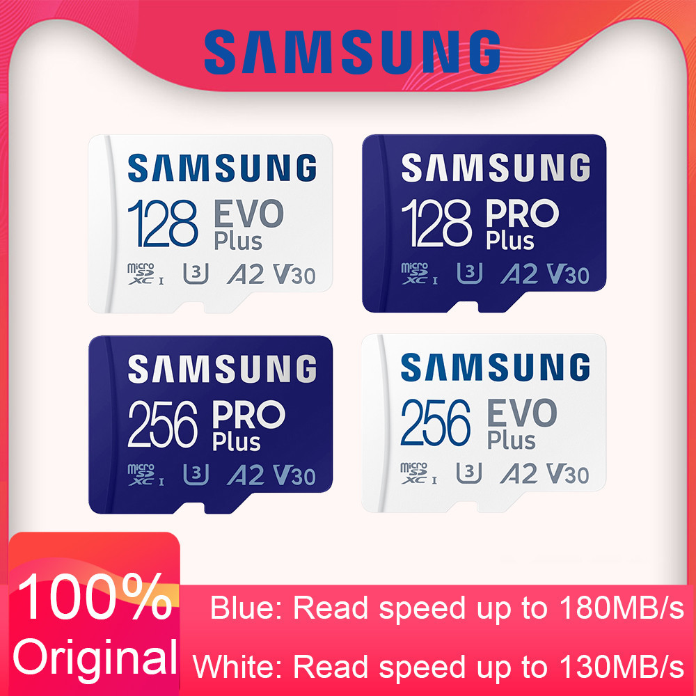 แฟลชการ์ดหน่วยความจํา Micro SD SD TF SAMSUNG EVO PLUS Pro 256GB 128GB A2 512GB U3 4K Micro SD A1 64GB U1