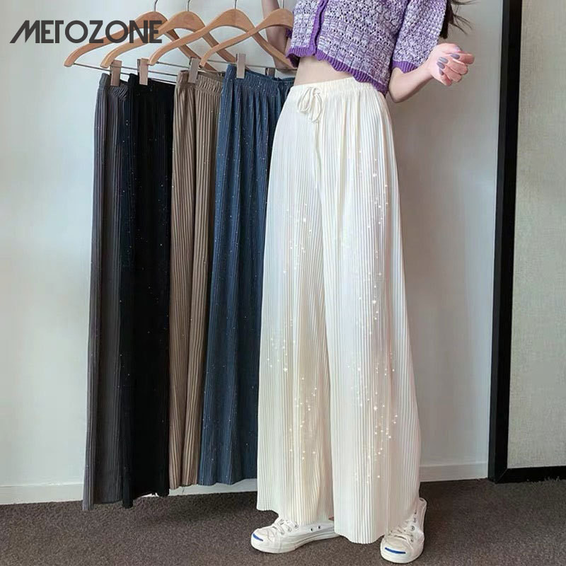 Metozone กางเกงขากว้าง ผ้าชีฟอง ผ้าเรยอน แบบบาง ทรงหลวม ทรงตรง สําหรับผู้หญิง