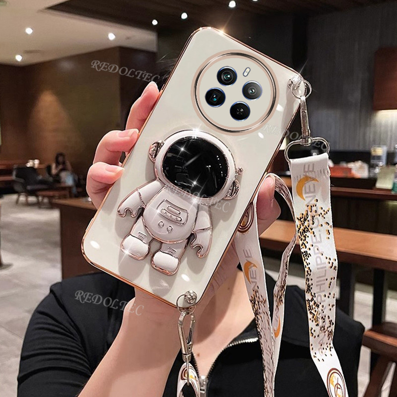 ใหม่ เคสโทรศัพท์มือถือ ลายนักบินอวกาศ 6D พร้อมสายคล้องยาว และขาตั้ง และสายคล้อง สําหรับ Realme 12 Pro Plus 12+ 12 12X 5G 2024 12 Pro+ 12Plus 12X