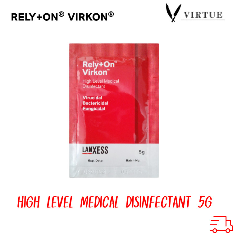 Rely+On Virkon รีไล+ออน เวอร์คอน ผงละลายน้ำ ซองแดง 5 กรัม [1 ซอง] Medical Disinfectant ฆ่าเชื้อทางกา