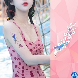 สติกเกอร์รอยสักชั่วคราว ลายแมงกะพรุน ปลาวาฬน่ารัก กันน้ํา สํ…