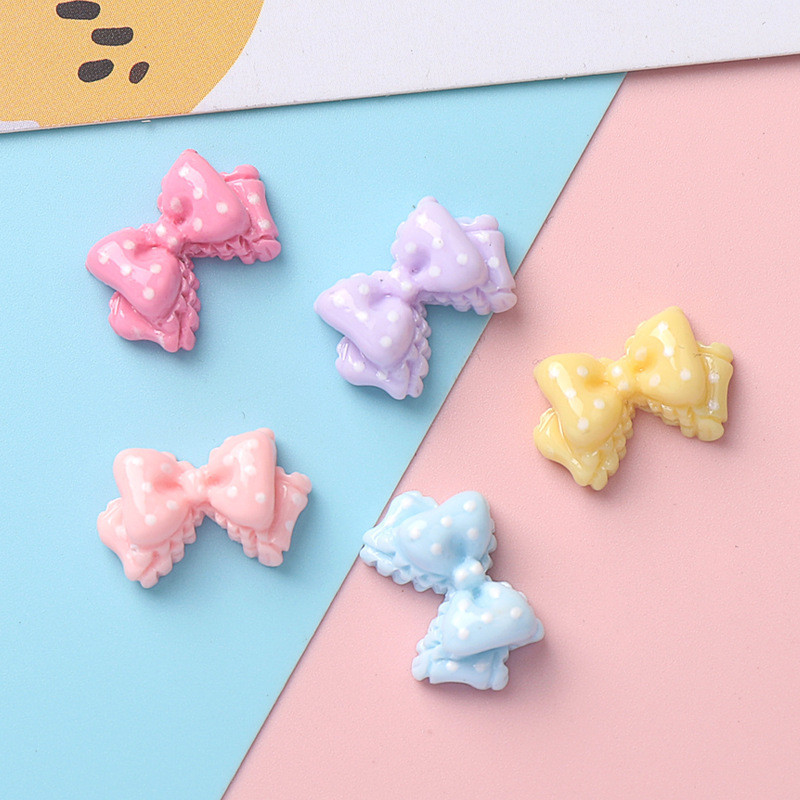 [2 @] เครื่องประดับ กิ๊บติดผมเรซิ่น รูปโบว์ ลายจุด ขนาดเล็ก diy