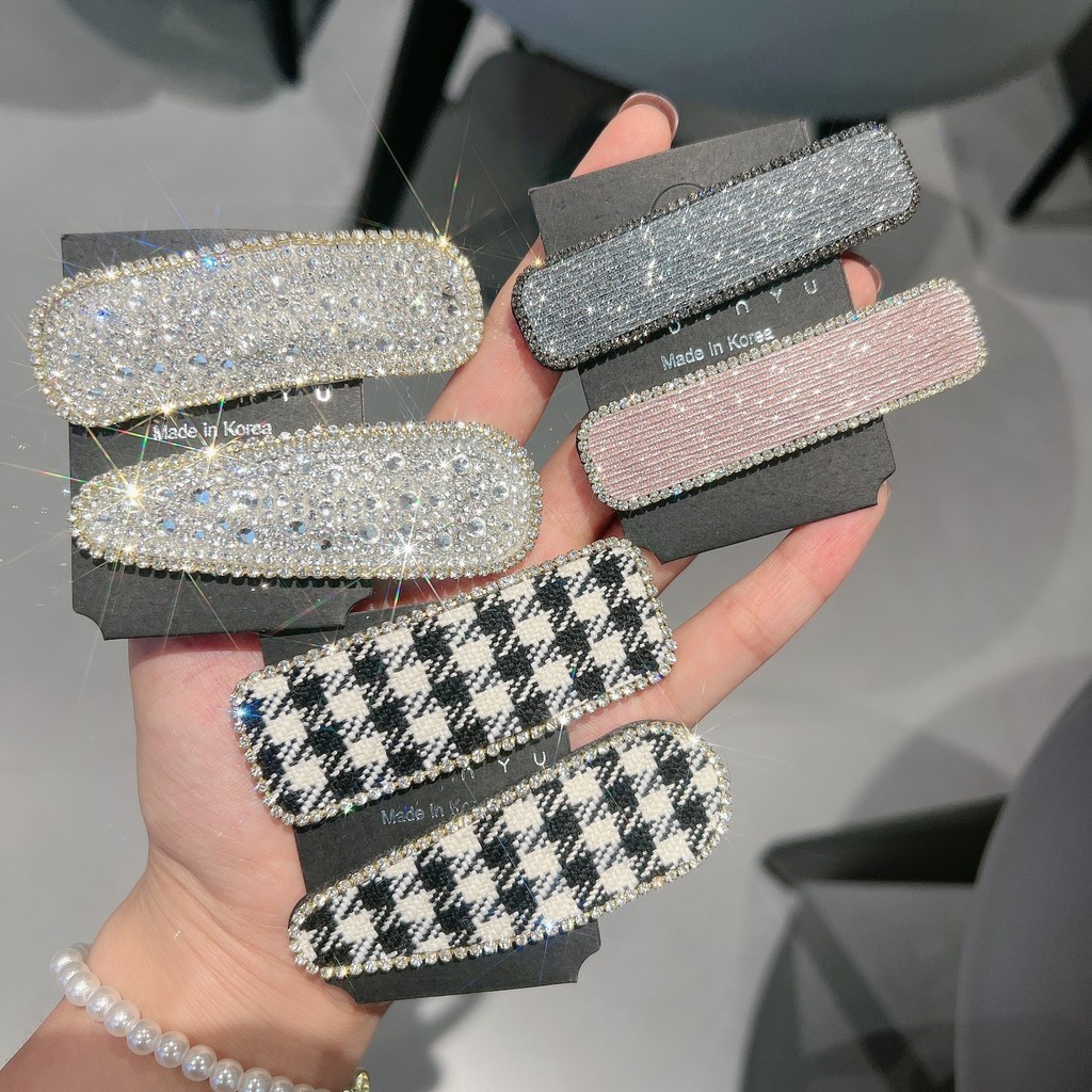 กิ๊บติดผมแฟชั่นเรียบง่ายกิ๊บติดผมด้านข้าง Rhinestone แมทช์ลุคง่ายกิ๊บหนีบผมด้านหลังหัว BB ของประดับผม