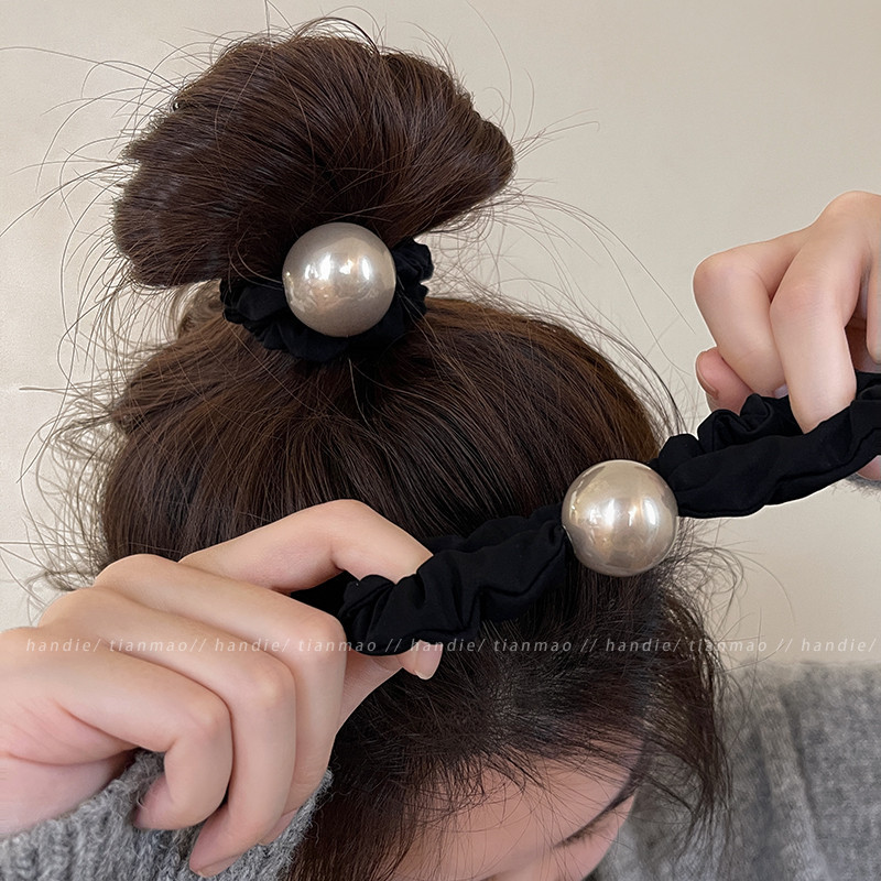 High-end Feeling Pearl Scrunchy แหวนผมยืดหยุ ่ น 2024 สไตล ์ ใหม ่ กลับหัวเชือก Tie ผม Ball หัวยาง Band Headdress