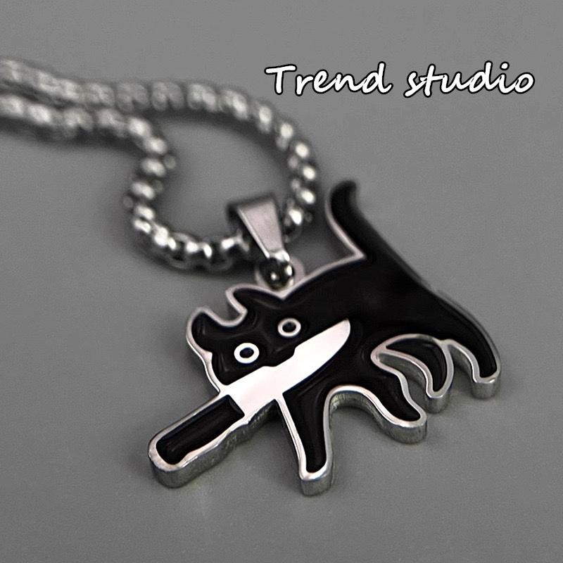 สร้อยคอมีดกัดลูกแมวตัวน้อยมีสไตล์ หนึ่งในซีรีย์สร้อยคอที่น่ารักมาก วัสดุเหล็กไทเทเนียมไม่เคยจางหาย