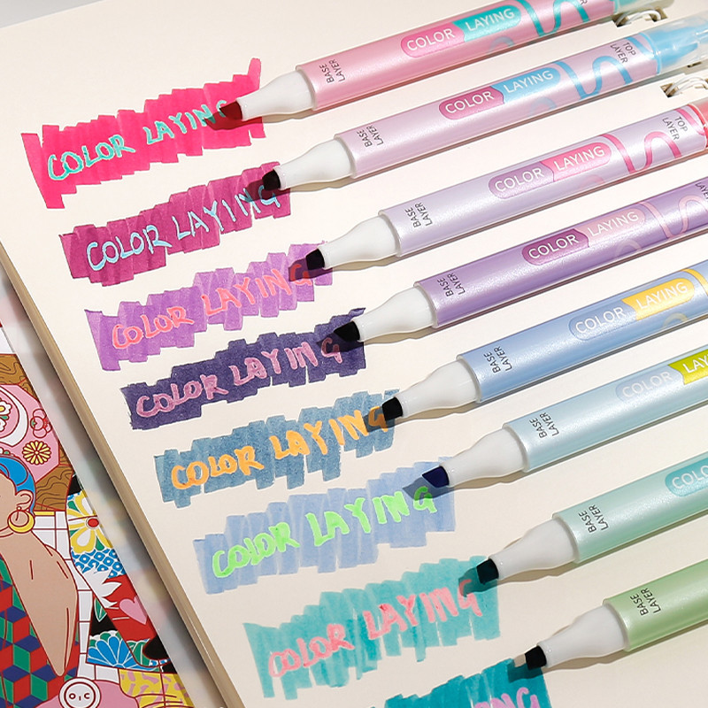 ปากกามาร์กเกอร์ไฮไลท์ แบบสองหัว จุของได้เยอะ สีแคนดี้ แบบสร้างสรรค์ สําหรับตกแต่งสมุดภาพ DIY จํานวน 6 ชิ้น