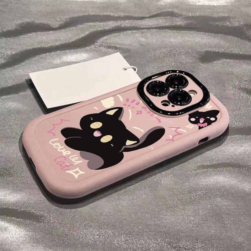การ์ตูนแมวดําเคสโทรศัพท์นุ่มสําหรับiPhone 16 15 14 13 12 11 Pro Max X Xr Xs Max 7 8 Plus