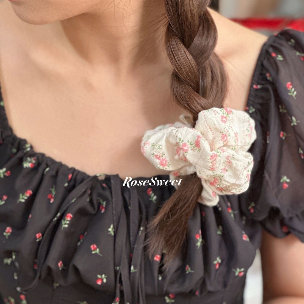 2024 Tie Head สไตล ์ เกาหลี ins High-End ดอกไม ้ Scrunchy แหวนลูกไม ้ ผมแหวนเครื ่ องประดับผม - รูปที่ 2