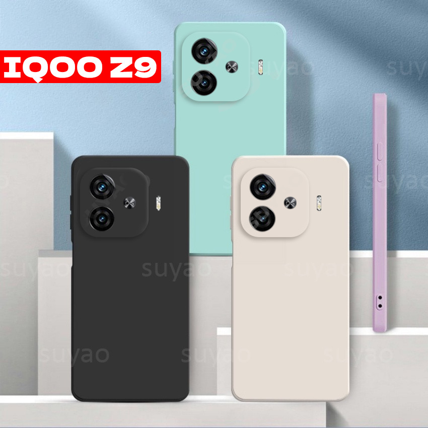 สําหรับ Vivo IQOO Z9 Z9X Turbo X Z9Turbo Turbo + 2024 เคสโทรศัพท์ Soft TPU ยางสแควร์เกราะกันกระแทกปลอกง่าย IQOOZ9 IQOOZ9X คลาสสิกตรง Cube ซิลิโคนเหลวปกหลัง