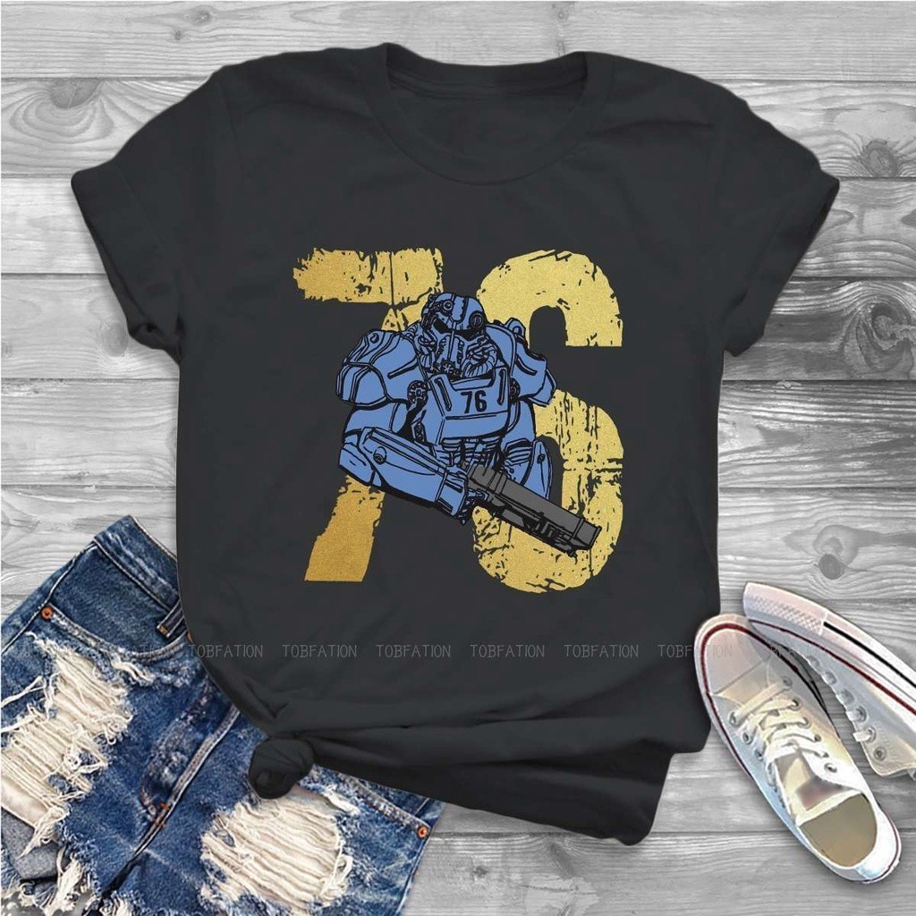 ย้อนยุคย้อนยุค#ถูกสุด T-shirt Vault 76 เสื้อยืดลําลอง แขนสั้น พิมพ์ลายกราฟฟิคเกม Fallout ทรงหลวม สไตล์วินเทจ สําหรับสตร