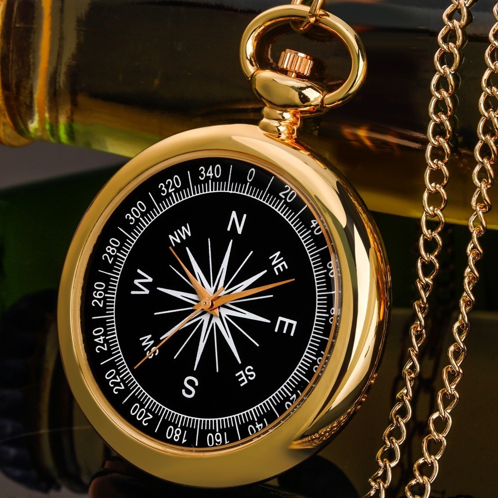 D1z0 Luxury Golden Quartz Pocket นาฬิกาเข ็ มทิศ Capless สีดํา Dial จี ้ ผู ้ ชายผู ้ หญิงนาฬิกา C
