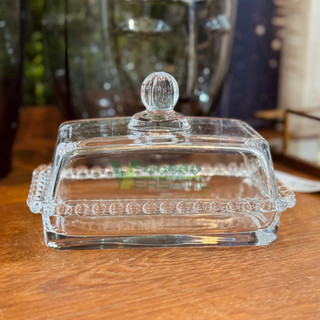 Manteigueira Manteguera Porta Manteiga de Cristal Pearl Bolinhas Wolff Transparente Grande Manteiga Inteira