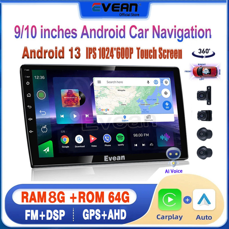 [8 + 64g 360 ระบบ Ai Voice] Evean Octa Core Car Android Player วิทยุ Kereta 9" 10" นิ้วเครื่องเล่นมั