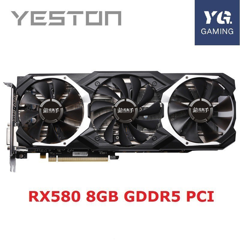 มือสองYeston Radeon RX580 4GB 8GB GDDR5 PCI Express x16 3.0 วิดีโอเกมกราฟิกการ์ดใช้
