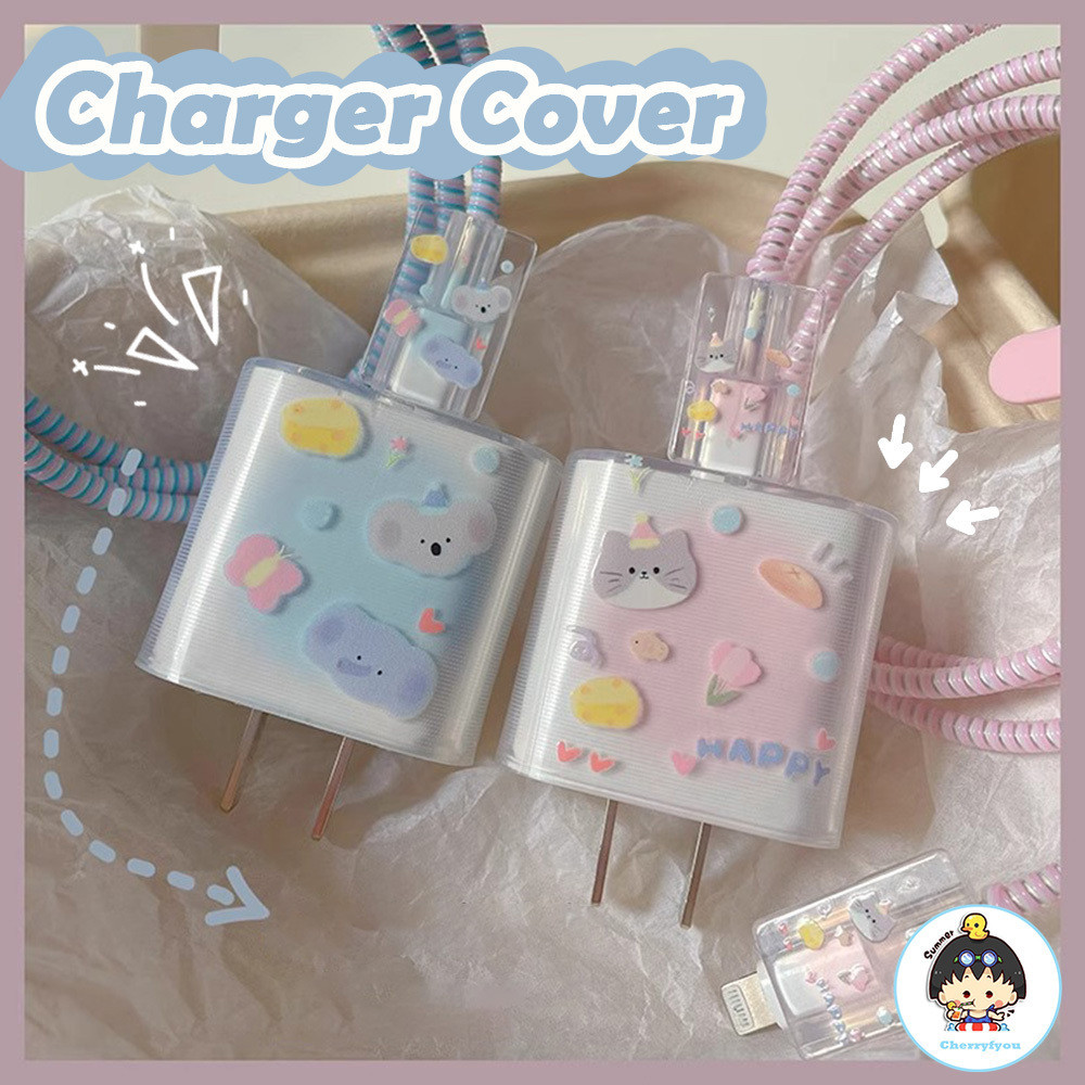 Ins Gradient แมวช ้ างซิลิโคน Charger ป ้ องกันสําหรับ IPhone 11 12 13 14 18W-20W Fast Charge Protection Charger ฝาครอบแขน