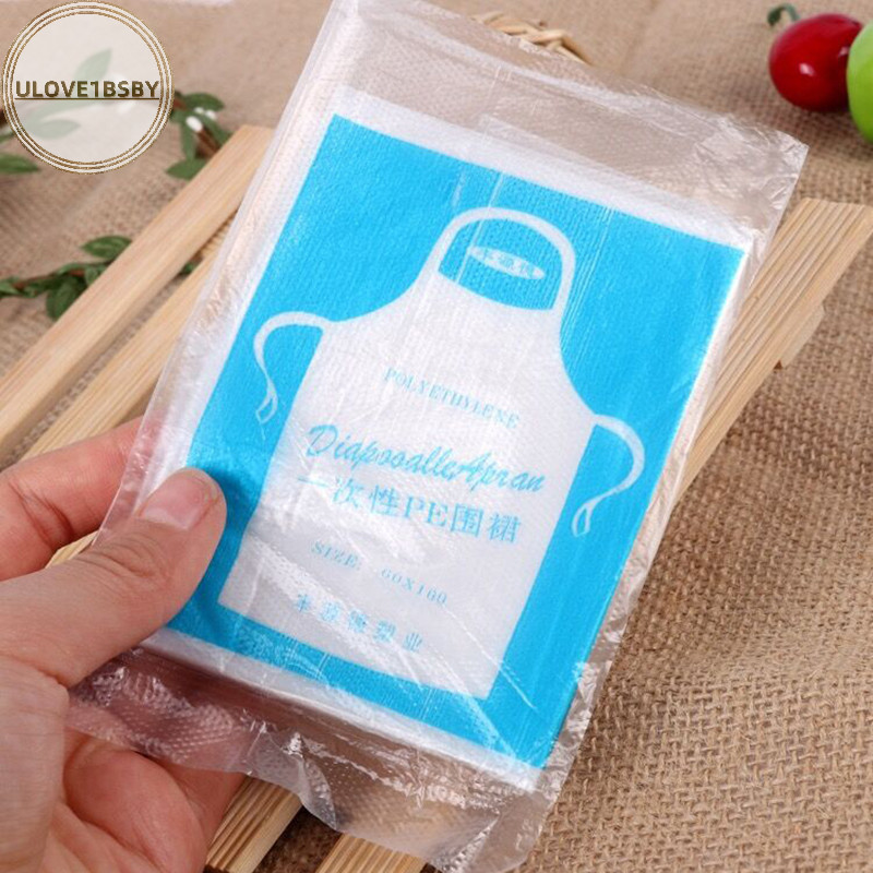 Ulove1bsby 50/100pcs ผ้ากันเปื้อนพลาสติกแบบใช้แล้วทิ้ง Eco Flat Pack Protection Body Clear Gowns TH