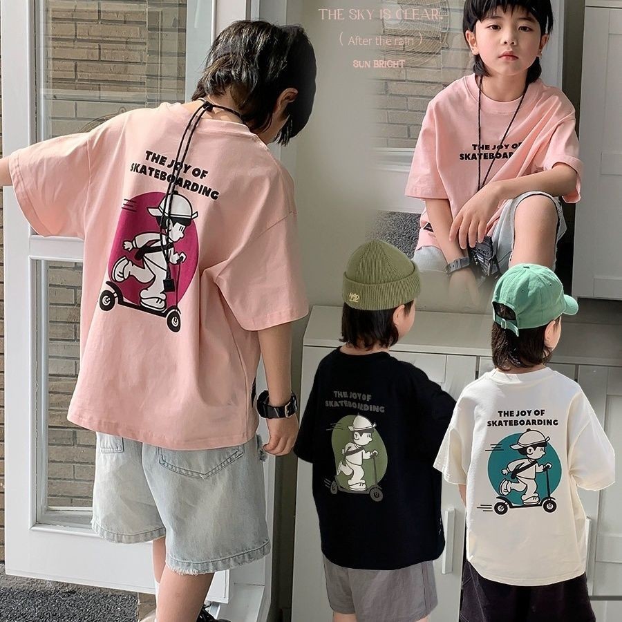 อินเทรนด์ Cool น่ารักพิมพ์เสื้อผ้าเด็กชายผ้าฝ้ายแขนสั้นเสื้อยืด 2024 เด็กครึ่งแขนฤดูร้อน Baby Top Boy