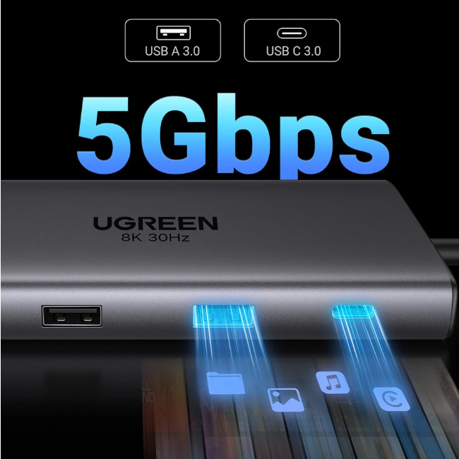 Ugreen Usb HUB 8K อะแดปเตอร์ HDMI 10 in 1 Splitter พร้อม RJ45 Usb3.0 PD 100W HUB Dock สําหรับ MacBook Pro Air M2 M1 Usb C HUB
