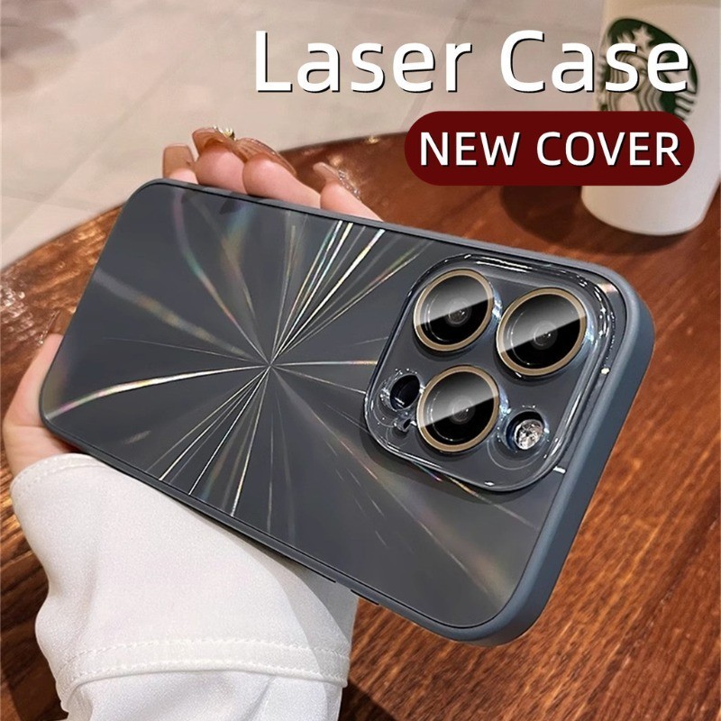 ใหม่หรูหรารูปแบบเลเซอร์โลโก้เคสโทรศัพท์สําหรับiphone 15 Pro Maxปลอก11 12 13 14 Pro Max Hard PCกันกระแทกกันชนคลุมทั้งหมดเลนส์ปกป้องเชลล์