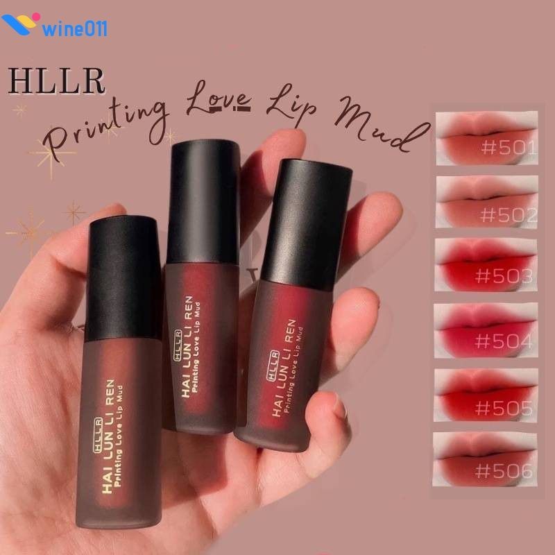 Hai Lun Li Ren Liptint ลิปสติก Light Luxury Black Lip Gloss Lipmatte Velvet Moisturizing Lip Glaze เนื้อนุ่มทาง่าย Rich Color wine011
