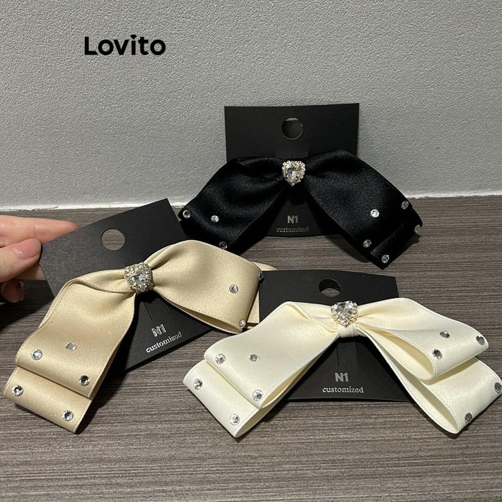 Lovito กิ๊บติดผมผู้หญิง แต่งโบว์ ประดับไรน์สโตน สไตล์หรูหรา LFA31156