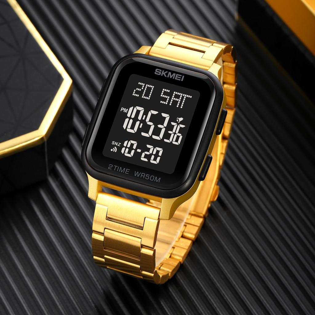 Skmei 1859 แฟชั ่ นผู ้ ชายนาฬิกากีฬาอิเล ็ กทรอนิกส ์ กันน ้ ําสแตนเลส Band Square นาฬิกานักเรียน 1858