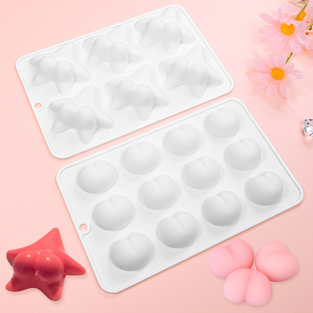 12-Cavity Peach แม่พิมพ์ซิลิโคน Pie Star Mousse แม่พิมพ์เค้กรูปหัวใจช็อกโกแลตซิลิโคนแม่พิมพ์เบเกอรี่-&-&