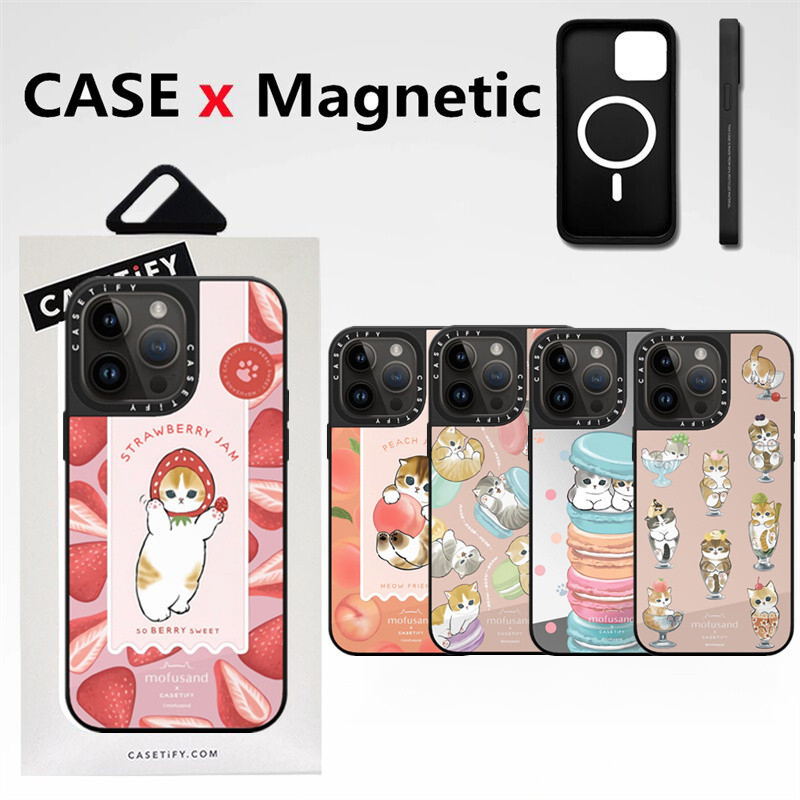 Casetifg แมวน่ารักรูปแบบกระจกแม่เหล็กชาร์จเคสโทรศัพท์พร้อมกล่องสําหรับ iPhone 16 12 13 14 15 Pro Max 16 Plus ซิลิโคนคุณภาพสูงกันกระแทกปลอกปกป้อง Hard PC Cover