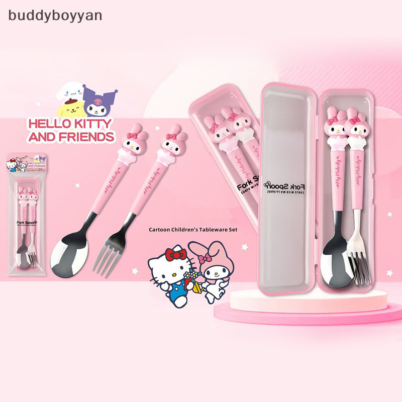 Bbth 2 ชิ้น Sanrio Cinnamoroll Hello Kitty Kuromi การ์ตูนชุดอาหารเด็กช้อนส้อมช้อนส้อมชุดบนโต๊ะอาหาร Vary