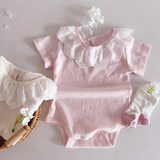 ฤดูร้อนทารกแรกเกิดเสื้อผ้าเด็กทารกชุดบอดี้สูทแขนสั้นลูกไม้ Ruffled Collar เด็กทารก รอมเปอร์เด็กผู้หญิง 0-24 เดือน