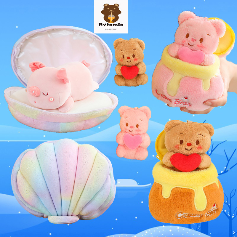 ไรท์ด้า จัดส่ง 24 ชม. น่ารัก หมีผึ้งของเล่นตุ๊กตาตุ๊กตาหมีน่ารักหมูมุกตุ๊กตารักหมีกระปุก2-ใน-1พวงกุญแจจี้สําหรับของเล่นเด็ก,ของขวัญวันเกิดแฟน