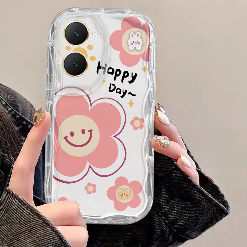 เคส Vivo Y18 Y03 โปร ่ งใสความงามกันกระแทกกล ้ องป ้ องกันดอกไม ้ Soft Wave Edge TPU เคสโทรศัพท ์ ฝาครอบ