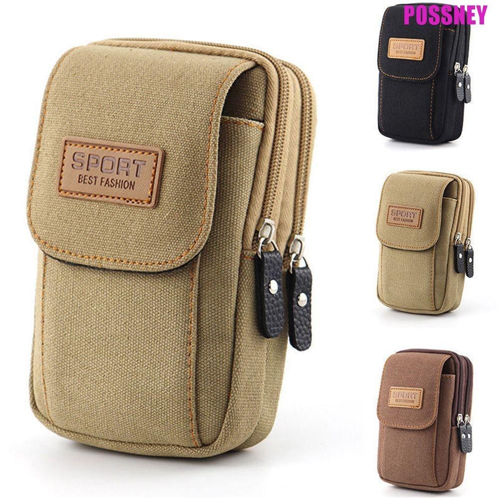 Possney กระเป๋าโทรศัพท์มือถือผ้าใบ Universal กลางแจ้งเอวแพ็คผู้ชายโทรศัพท์กระเป๋าเข็มขัดเอวกระเป๋าโทรศัพท์กระเป๋าเข็มขัด