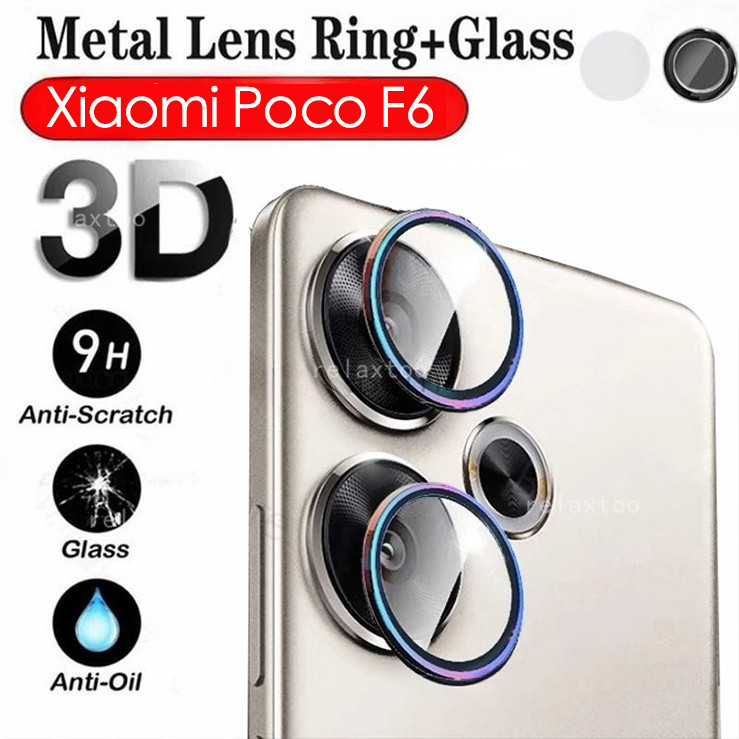 Pocof6 2024 9Dโค้งกล้องป้องกันกระจกนิรภัยสําหรับXiaomi Poco F6 Pro Pocophone F6pro PocoF6pro 5GกรณีHDคลุมทั้งหมดแหวนโลหะเลนส์หน้าจอด้านหลังป้องกันฟิล์มด้านหลัง