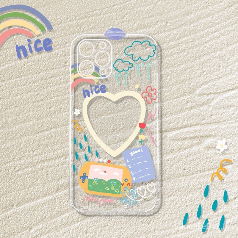 การ์ตูน Rainbow Heart เหมาะสําหรับ IPhone 11 12 13 14 15 Pro Max Xr X XsMax 7 8 Plus Se2020 รวมทุกอย่างโปร่งใสโทรศัพท์มือถือป้องกันกรณี Shock-proof E6LB