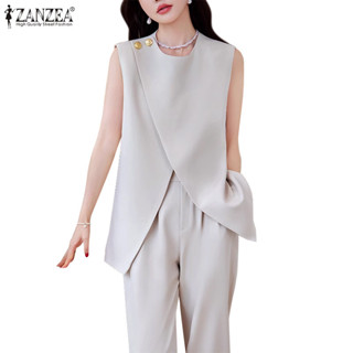 Zanzea ผู ้ หญิงเกาหลีทุกวันสีทึบคอกลมแขนกุดไม ่ สม ่ ําเสมอ…